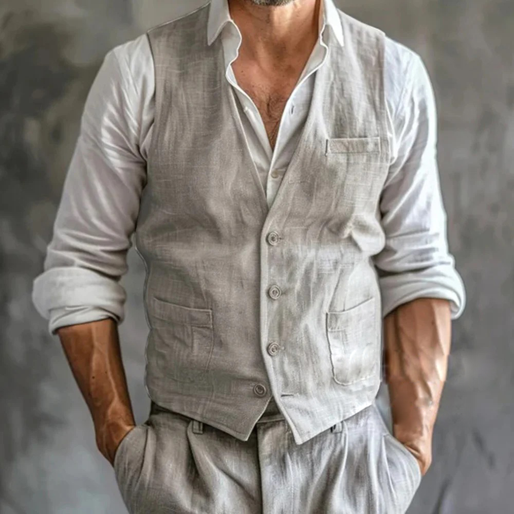 Formal Waistcoat Vest - Rompi Linen pria, rompi musim panas