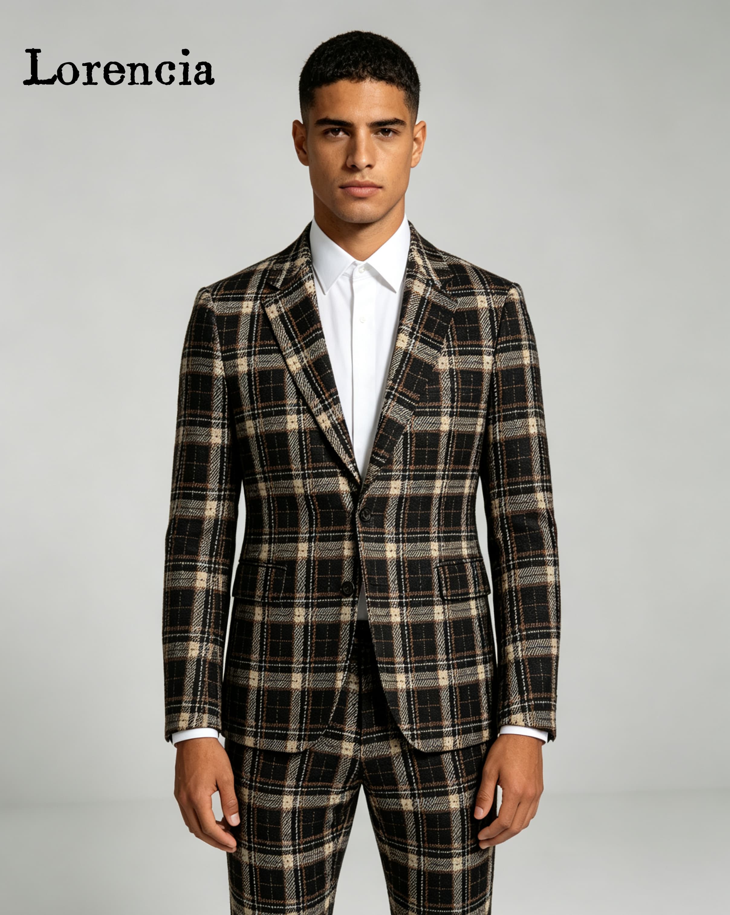 Mens Fashion Trajes - Jas Pria Motif Kotak-kotak, Kerah Notch,
