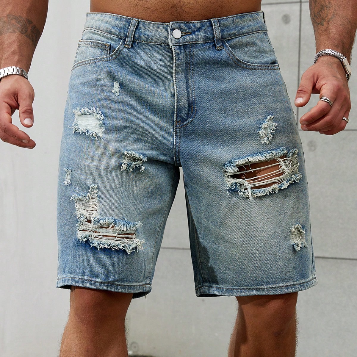 Men'S Fashion Jeans - Celana pendek Jeans sobek pria, bawahan