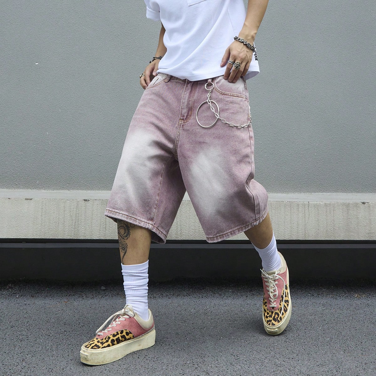 Mens Fashion Denim - Celana Pendek Denim Gradasi Pink Pria