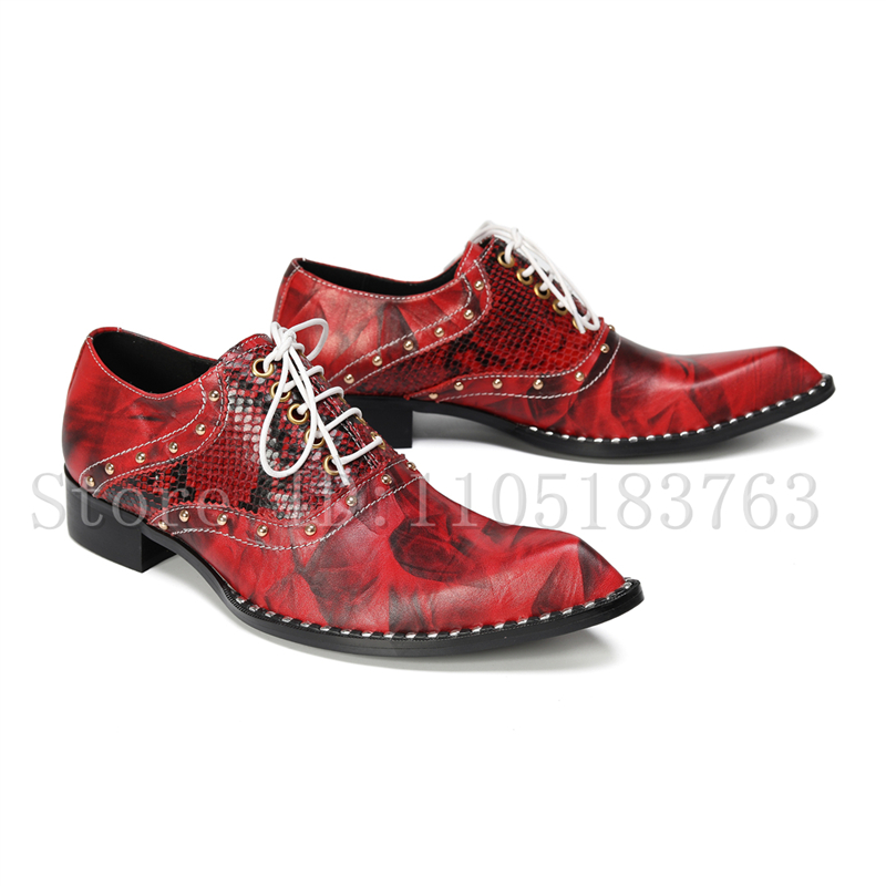 Men'S Fashion Formal - Sepatu Oxford Kulit Ular Merah Berhias