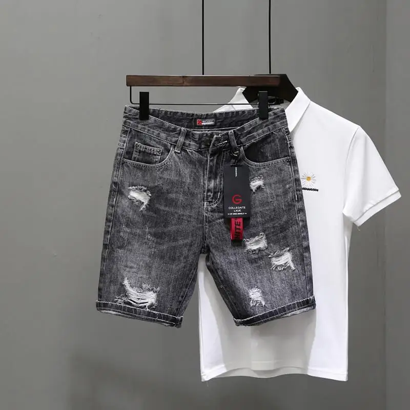 Mens Fashion Denim - Celana Jeans pendek pria sobek hitam