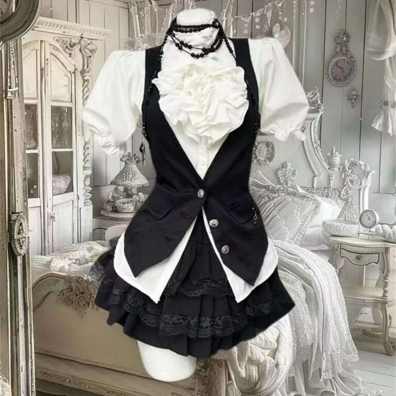 Y2k Kemeja Lengan Puff Kerut W - Formal Waistcoat Vest ulasan dan harga