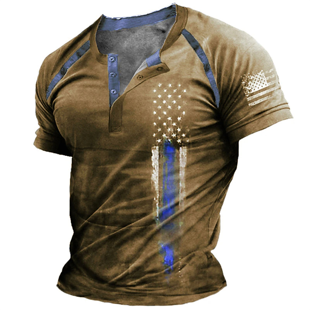 Kaos Henry Pria Motif Bendera  - Men'S Fashion Old Money ulasan dan harga