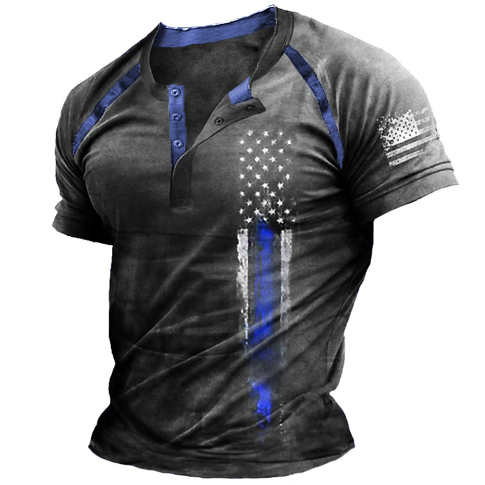 Kaos Henry Pria Motif Bendera  - Men'S Fashion Old Money ulasan dan harga