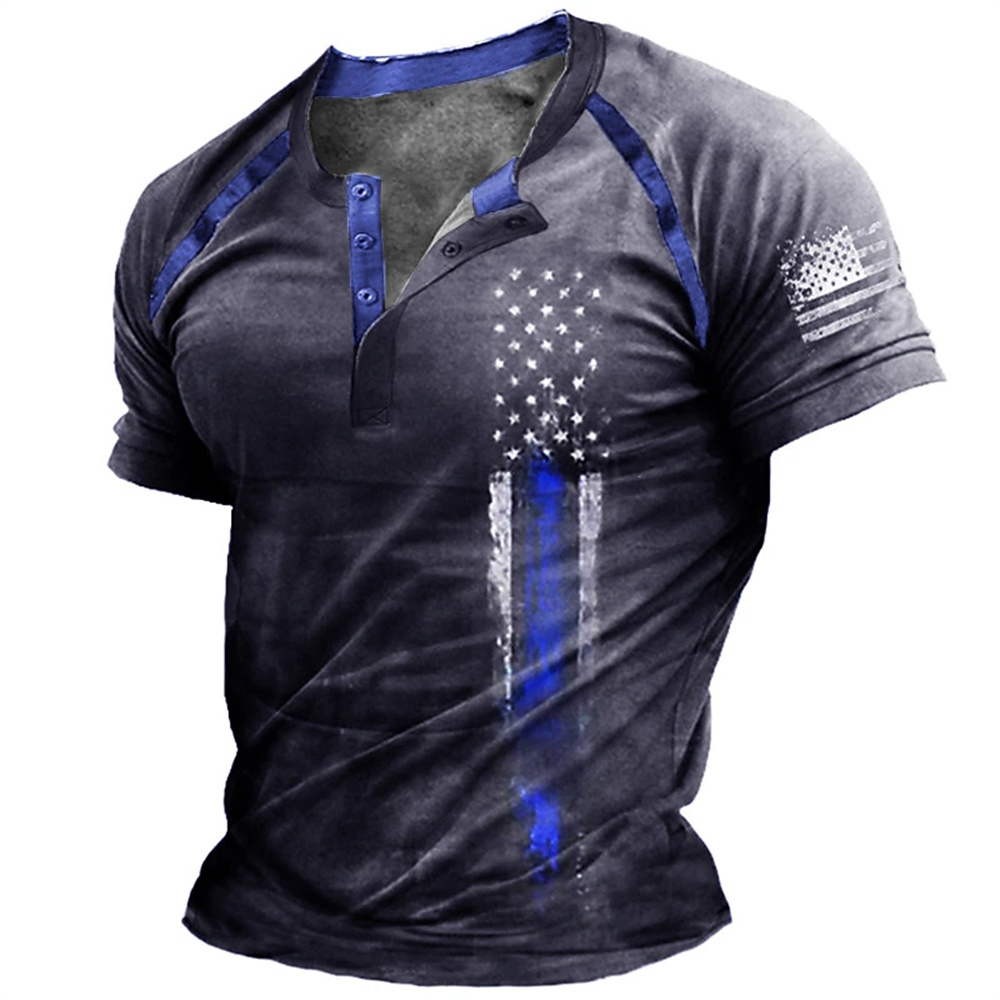 Kaos Henry Pria Motif Bendera  - Men'S Fashion Old Money ulasan dan harga