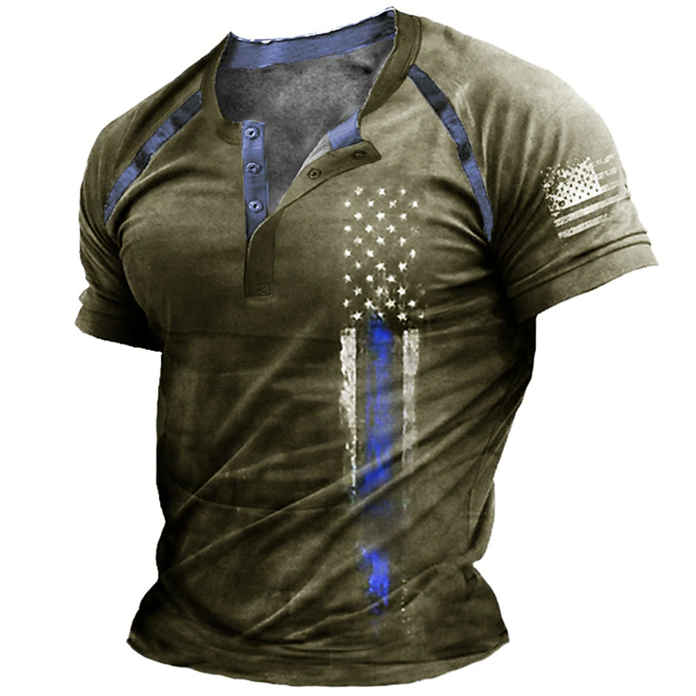 Kaos Henry Pria Motif Bendera  - Men'S Fashion Old Money ulasan dan harga