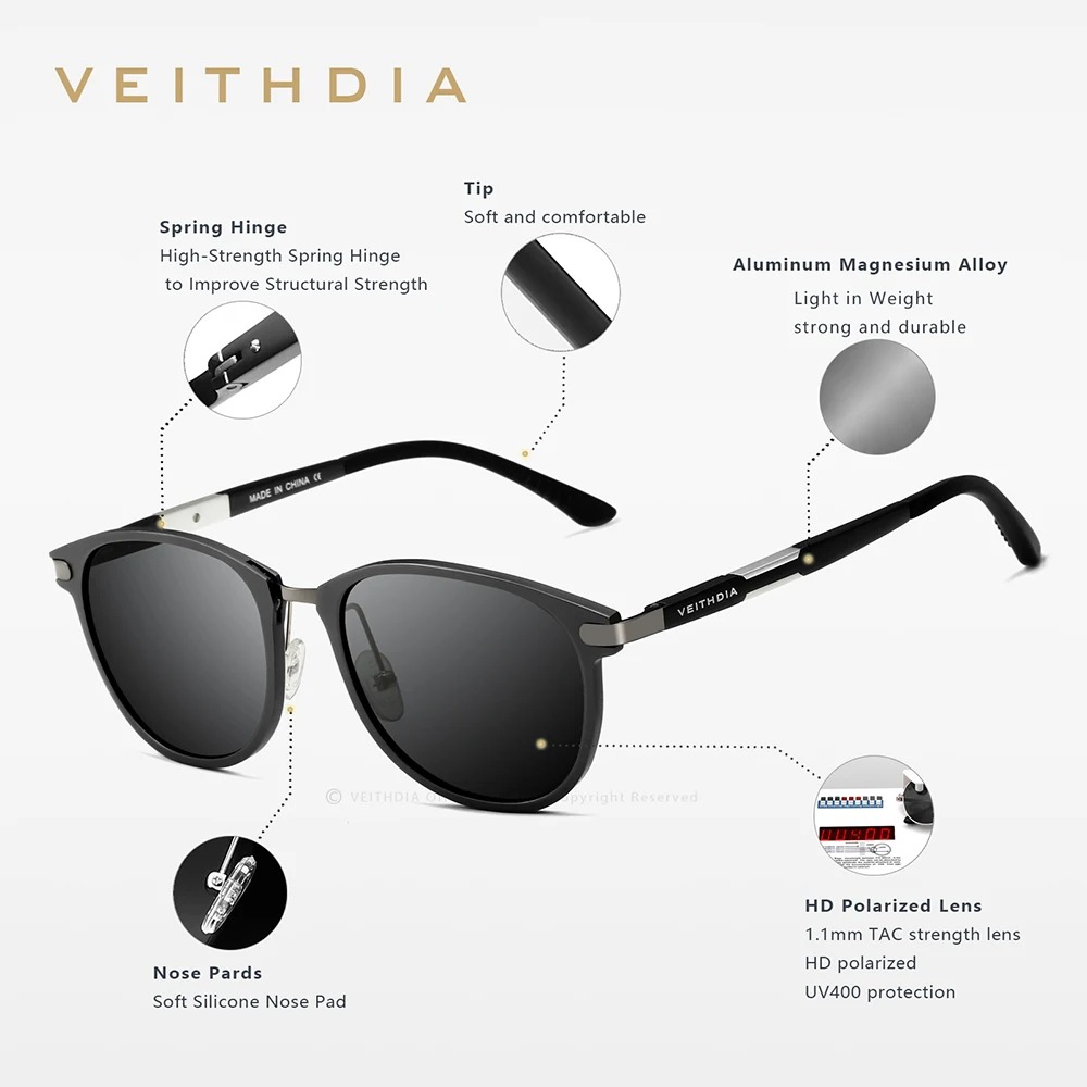 VEITHDIA Kacamata Hitam Bingka - Men'S Fashion Round Glasses ulasan dan harga